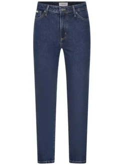 Jean en coton bleu indigo uni à taille haute avec une coupe droite