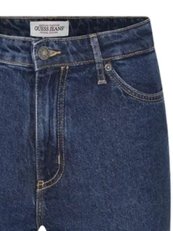 Jean en coton bleu indigo uni à taille haute avec une coupe droite