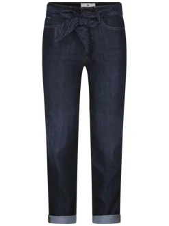 Jean en coton bleu nuit uni à coupe droite avec une ceinture
