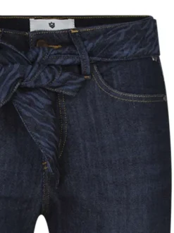 Jean en coton bleu nuit uni à coupe droite avec une ceinture