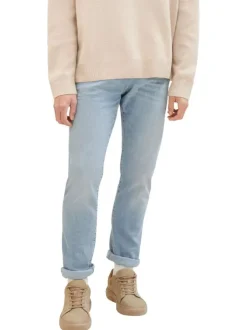 Jean en coton bleu stone délavé aux cuisses avec une coupe slim fit