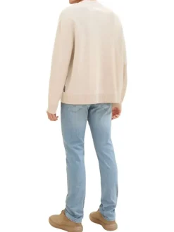 Jean en coton bleu stone délavé aux cuisses avec une coupe slim fit