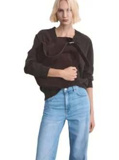 Jean en coton bleu stone délavé avec une coupe bootcut et 5 poches