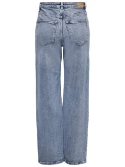 Jean en coton bleu stone délavé avec une coupe bootcut et une taille haute