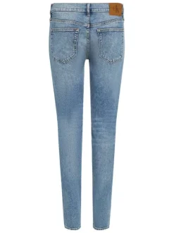 Jean en coton bleu stone délavé avec une coupe slim et une taille intermédiaire