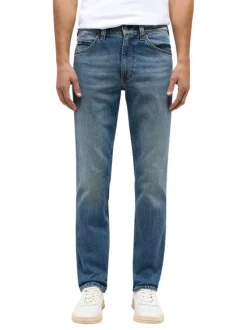 Jean en coton bleu stone délavé à coupe regular fit et à taille mi-haute