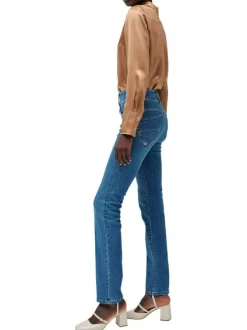 Jean en coton bleu stone uni à coupe slim fermé par deux boutons