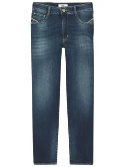 Jean en coton bleu uni avec des passants à ceinture et une coupe slim