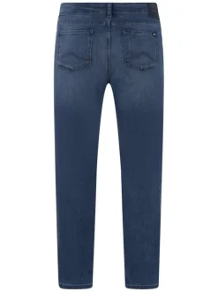 Jean en coton bleu uni avec une coupe bootcut et une fermeture zippée