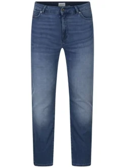 Jean en coton bleu uni avec une coupe bootcut et une fermeture zippée