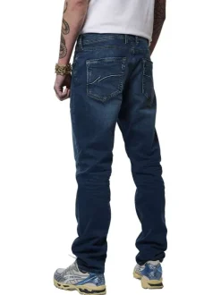 Jean en coton bleu uni avec une coupe droite et des passants à la taille