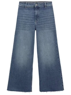 Jean en coton bleu uni avec une coupe droite et des passants pour ceinture