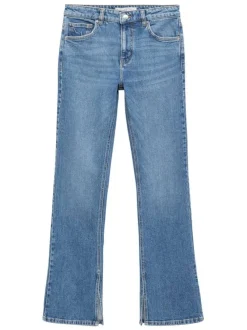 Jean en coton bleu uni avec une coupe droite et des passants pour ceinture