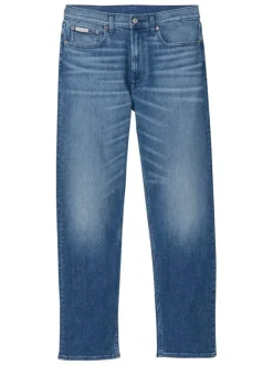 Jean en coton bleu uni avec une coupe droite à zip et à bouton