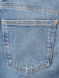 Jean 7/8 en coton bleu uni avec une coupe mom et une taille haute