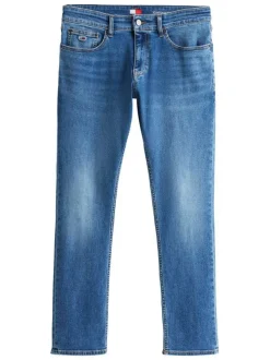 Jean en coton bleu uni avec une coupe slim à zip et à bouton