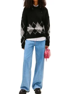 Jean en coton bleu uni avec une coupe wide leg à zip et à bouton