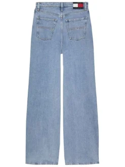 Jean en coton bleu uni avec une coupe wide leg à zip et à bouton