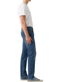 Jean 502® en coton bleu uni à coupe droite pourvu du patch de la marque
