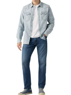 Jean 502® en coton bleu uni à coupe droite pourvu du patch de la marque