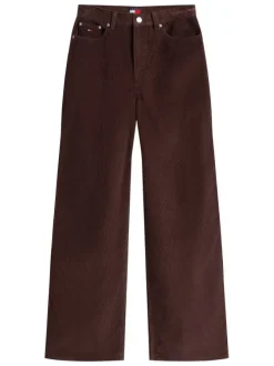 Jean en coton brun avec une coupe bootcut et une fermeture zippée à bouton