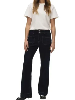 Jean en coton brut uni avec une coupe bootcut et poches plaquées