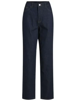 Jean en coton brut uni avec une coupe droite à bouton et à zip