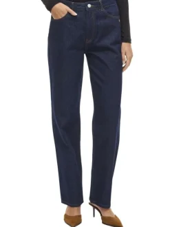 Jean en coton brut uni avec une coupe droite à bouton et à zip
