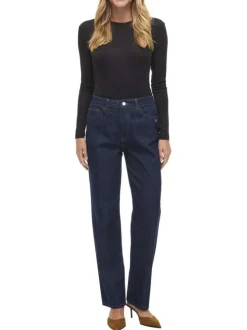 Jean en coton brut uni avec une coupe droite à bouton et à zip