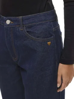 Jean en coton brut uni avec une coupe droite à bouton et à zip