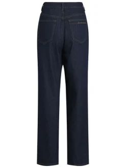Jean en coton brut uni avec une coupe droite à bouton et à zip