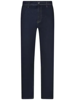 Jean en coton brut uni à coupe slim avec fermeture à zip et à bouton