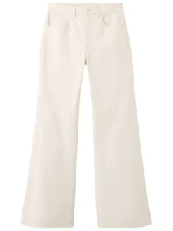 Jean en coton écru uni pourvu d'une coupe bootcut et d'une taille haute