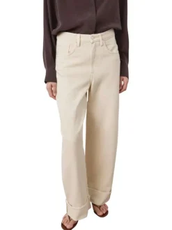 Jean en coton écru uni pourvu d'une taille haute et d'une coupe bootcut