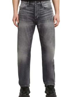 Jean en coton gris avec une coupe droite et des passants à la taille
