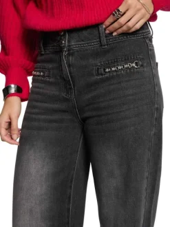 Jean en coton gris délavé à coupe large avec 2 chaînes et 2 poches