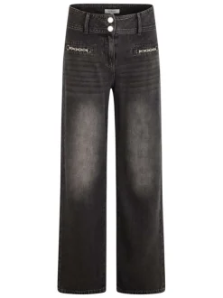 Jean en coton gris délavé à coupe large avec 2 chaînes et 2 poches