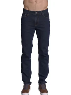 Jean en coton indigo avec des passants pour ceinture et une coupe droite