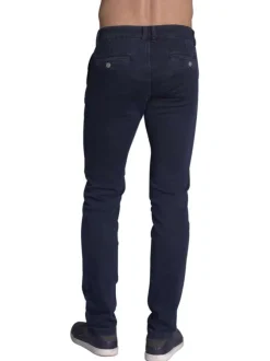 Jean en coton indigo avec une coupe droite et des passants pour ceinture