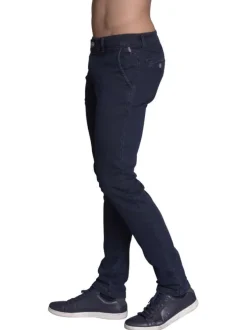 Jean en coton indigo avec une coupe droite et des passants pour ceinture