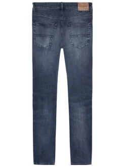 Jean en coton indigo avec une coupe droite et des passants pour ceinture