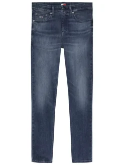 Jean en coton indigo avec une coupe droite et des passants pour ceinture