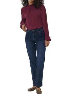 Jean en coton indigo avec une coupe droite et une taille intermédiaire