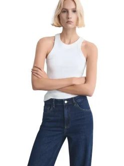 Jean en coton indigo avec une taille haute et une coupe bootcut