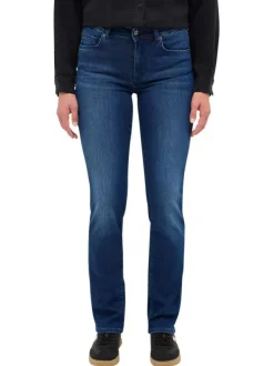 Jean en coton indigo coupe droite avec fermeture par glissière et bouton