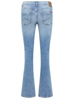 Jean en coton indigo délavé avec une coupe bootcut à zip et à bouton