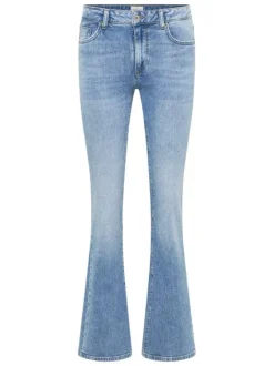 Jean en coton indigo délavé avec une coupe bootcut à zip et à bouton