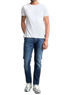 Jean en coton indigo délavé avec une coupe Regular et un style 5 poches