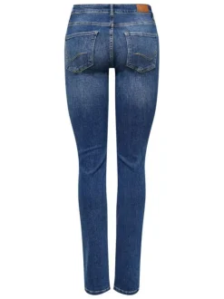 Jean en coton indigo délavé avec une coupe slim et des surpiqûres beiges