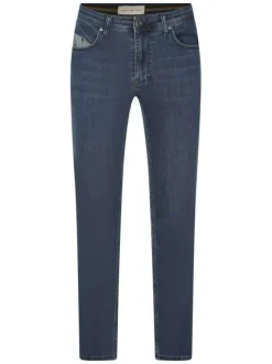 Jean en coton indigo uni avec logo brodé et passants pour ceinture
